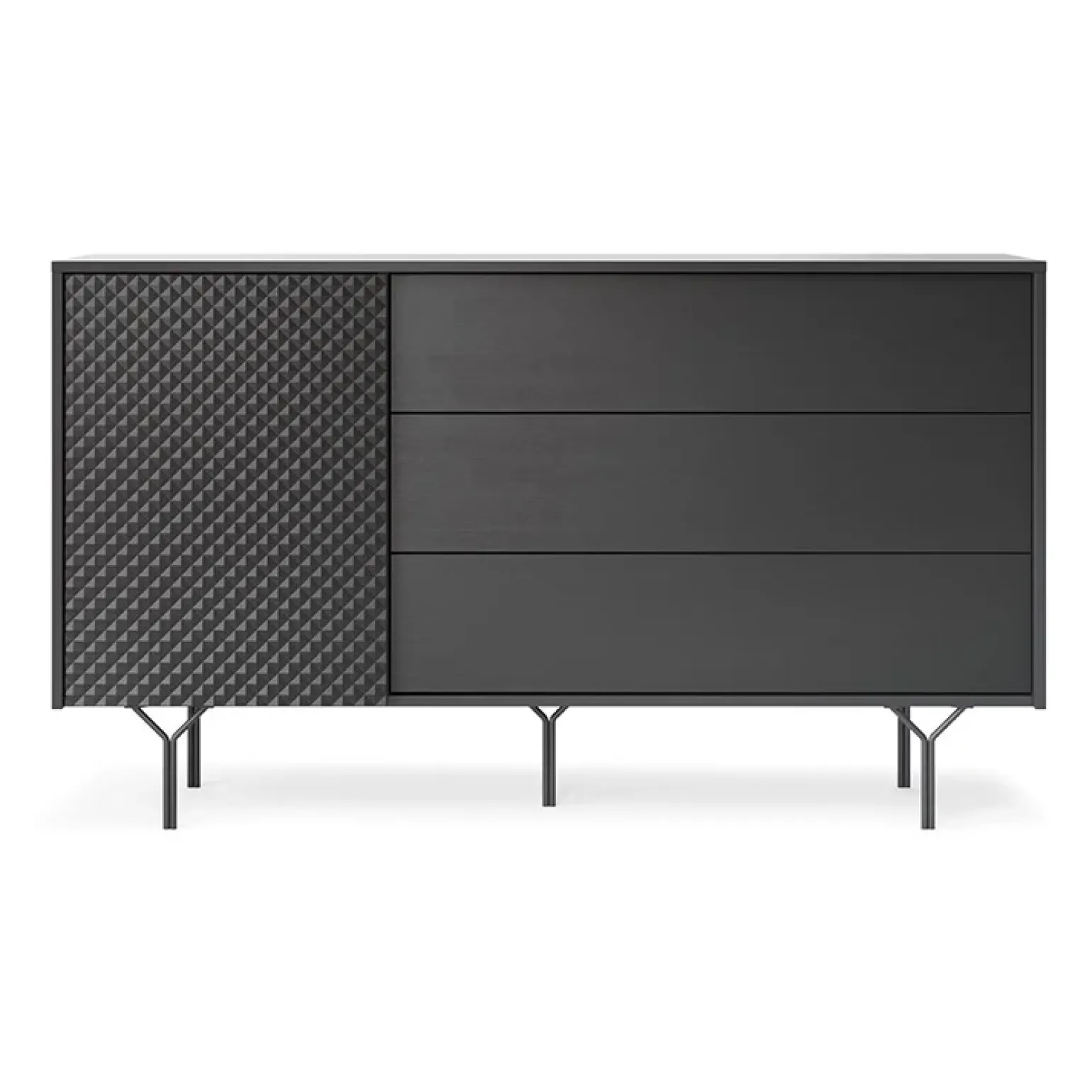 Credenza 144x83h cm 1 anta 3 cassetti moderna antracite frassinato nero Parigi