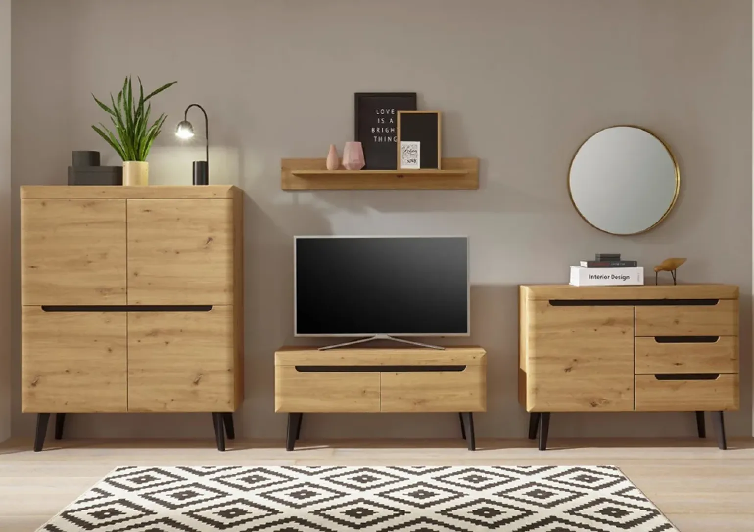 Credenza 107x83h cm 1 anta 3 cassetti moderna rovere Alimena Gihome®