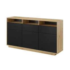 Credenza 180x96h cm 3 ante 3 cassetti moderna nero opaco rovere Esmond