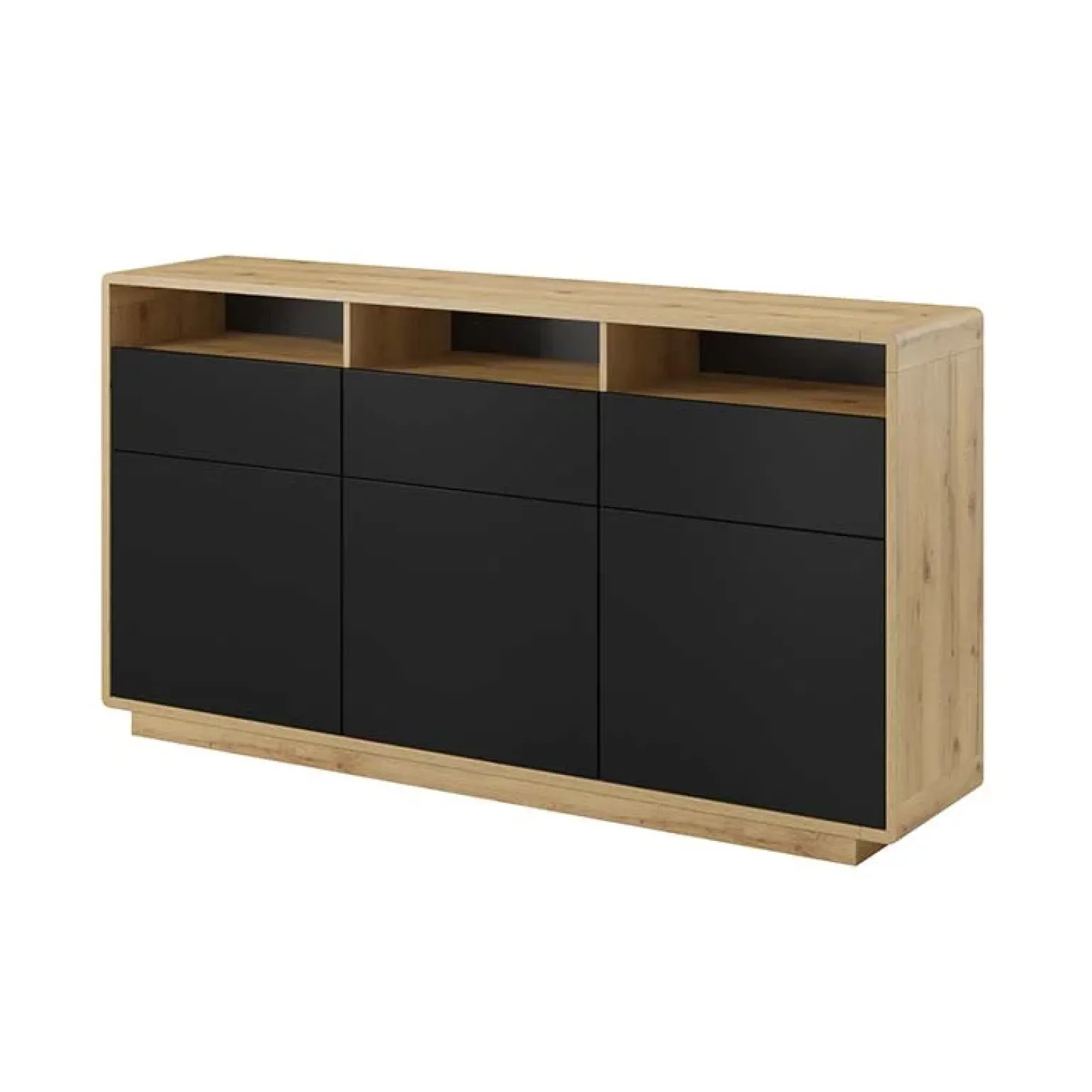 Credenza 180x96h cm 3 ante 3 cassetti moderna nero opaco rovere Esmond