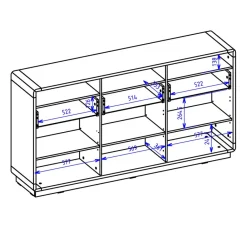 Credenza 180x96h cm 3 ante 3 cassetti moderna nero opaco rovere Esmond