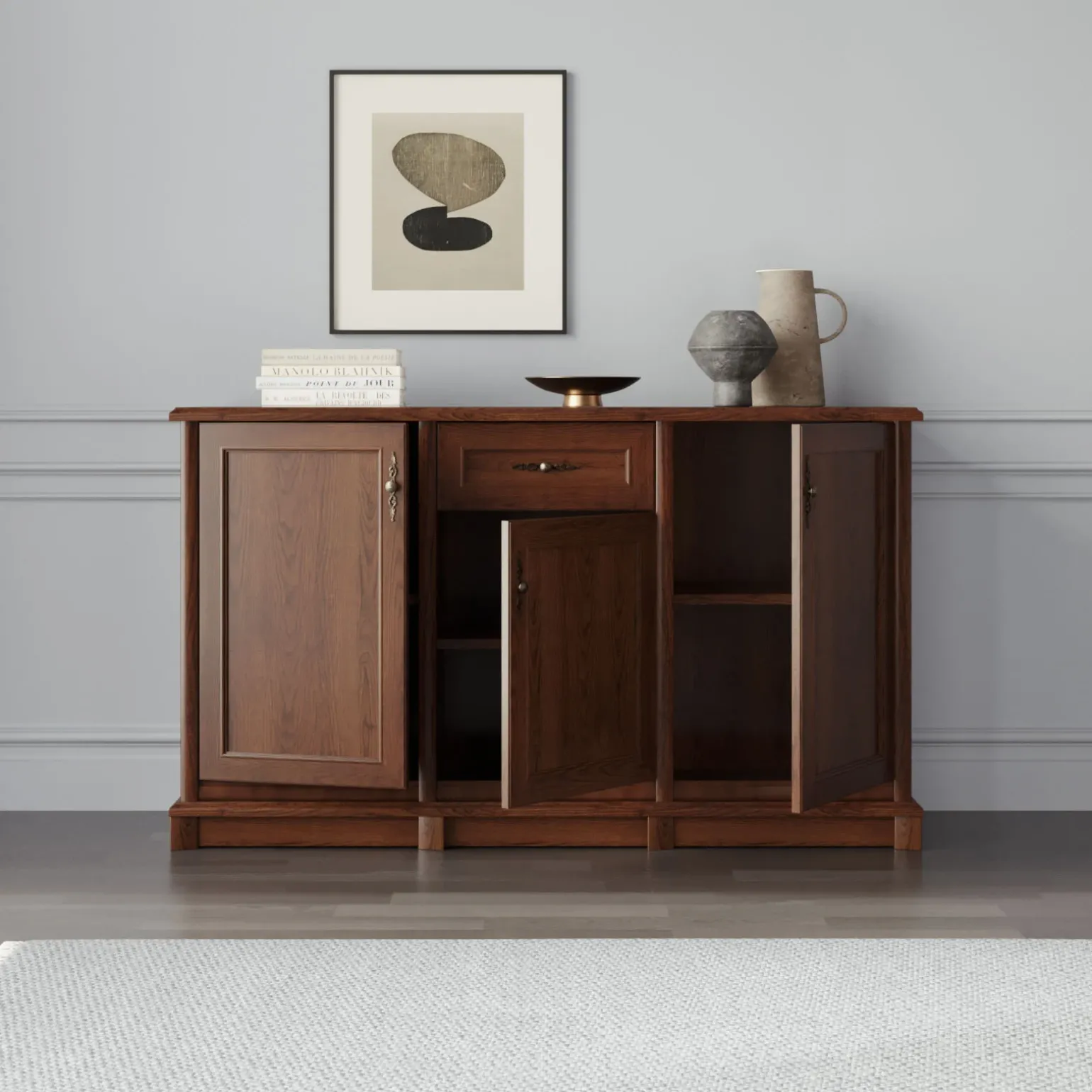 Credenza 153x90h cm 3 ante 1 cassetto arte povera noce Toscana