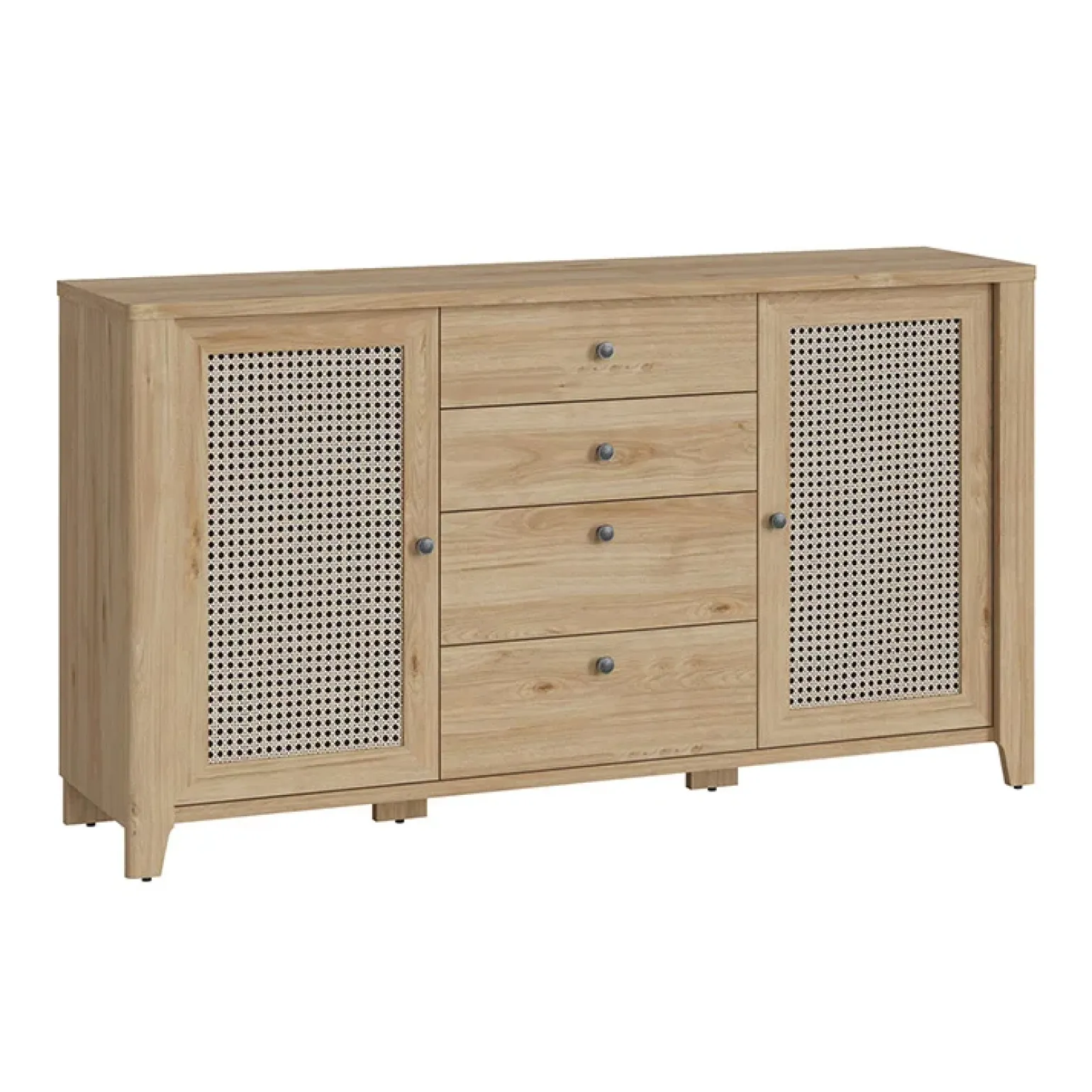 Credenza 164x91h cm 2 ante 4 cassetti moderna rovere naturale Astoria