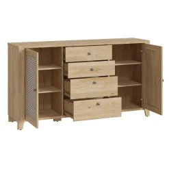 Credenza 164x91h cm 2 ante 4 cassetti moderna rovere naturale Astoria