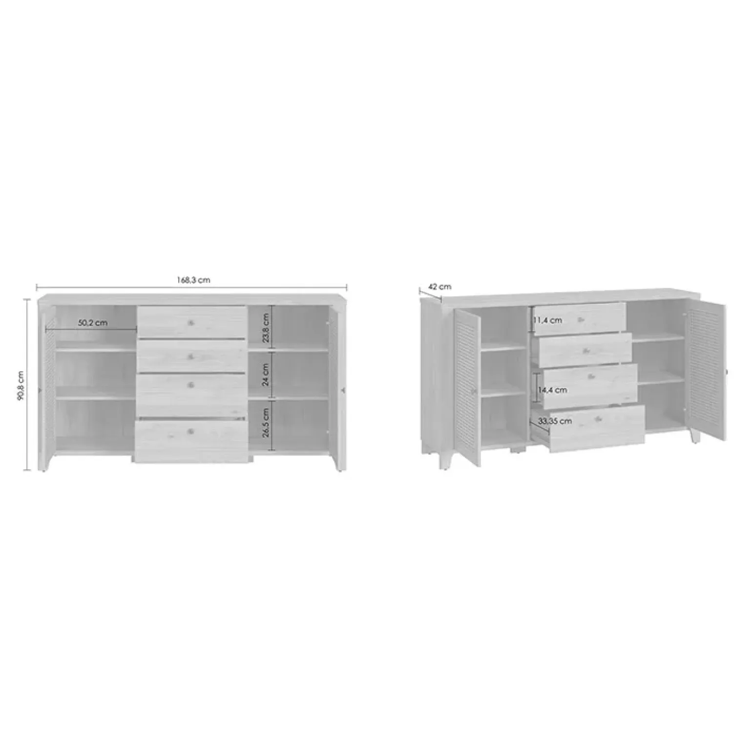 Credenza 164x91h cm 2 ante 4 cassetti moderna rovere naturale Astoria