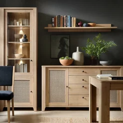 Credenza 164x91h cm 2 ante 4 cassetti moderna rovere naturale Astoria