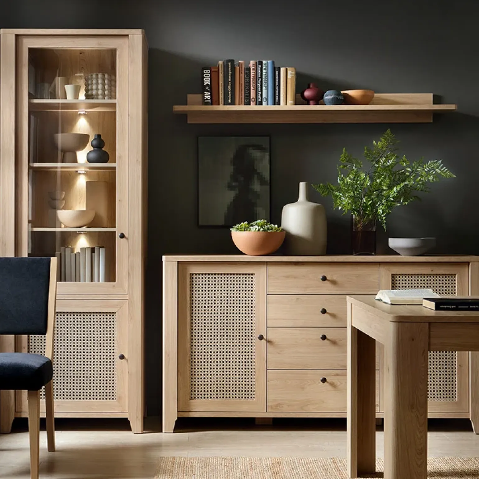 Credenza 164x91h cm 2 ante 4 cassetti moderna rovere naturale Astoria