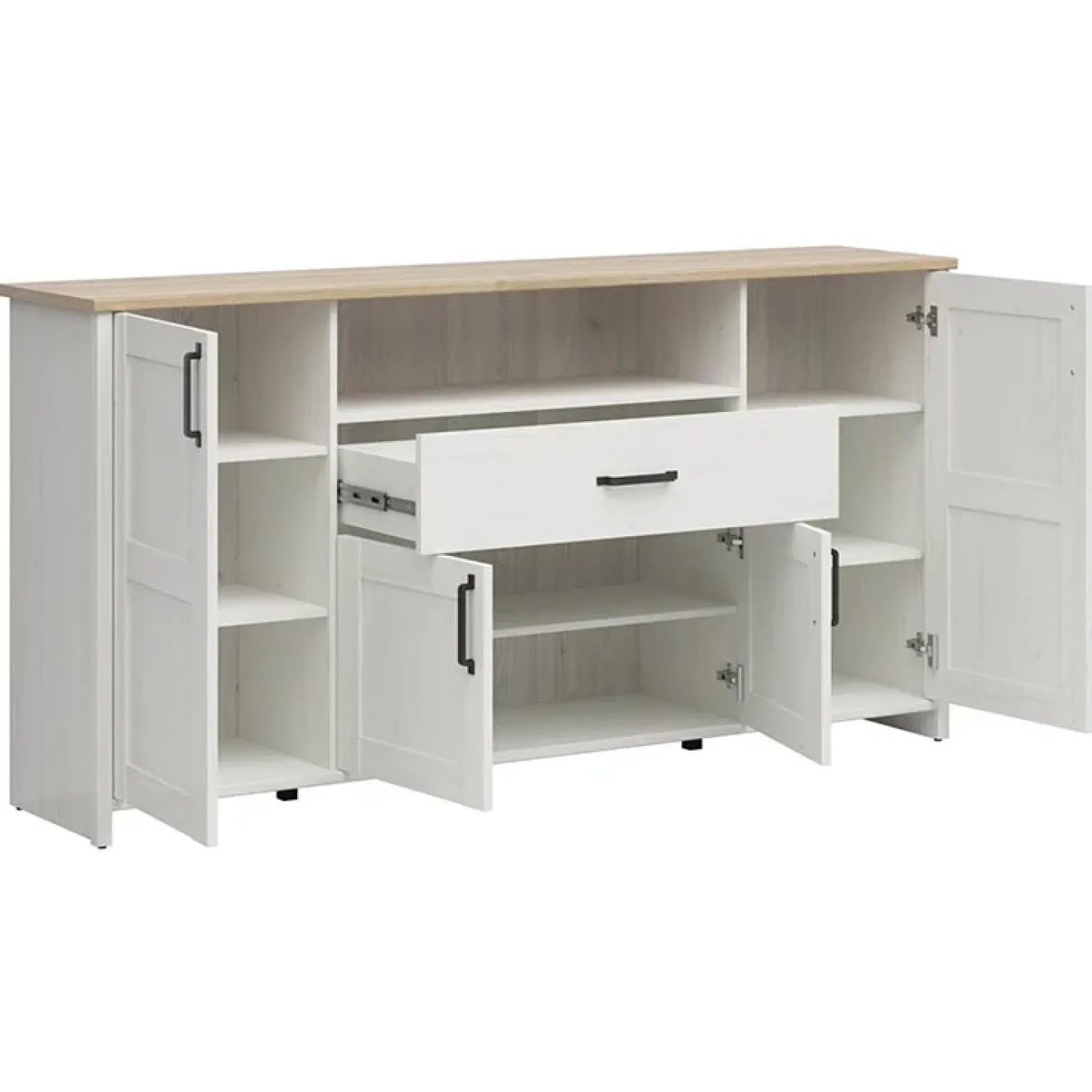 Credenza 194x99h cm 4 ante 1 cassetto scandinava bianco frassinato rovere Lars