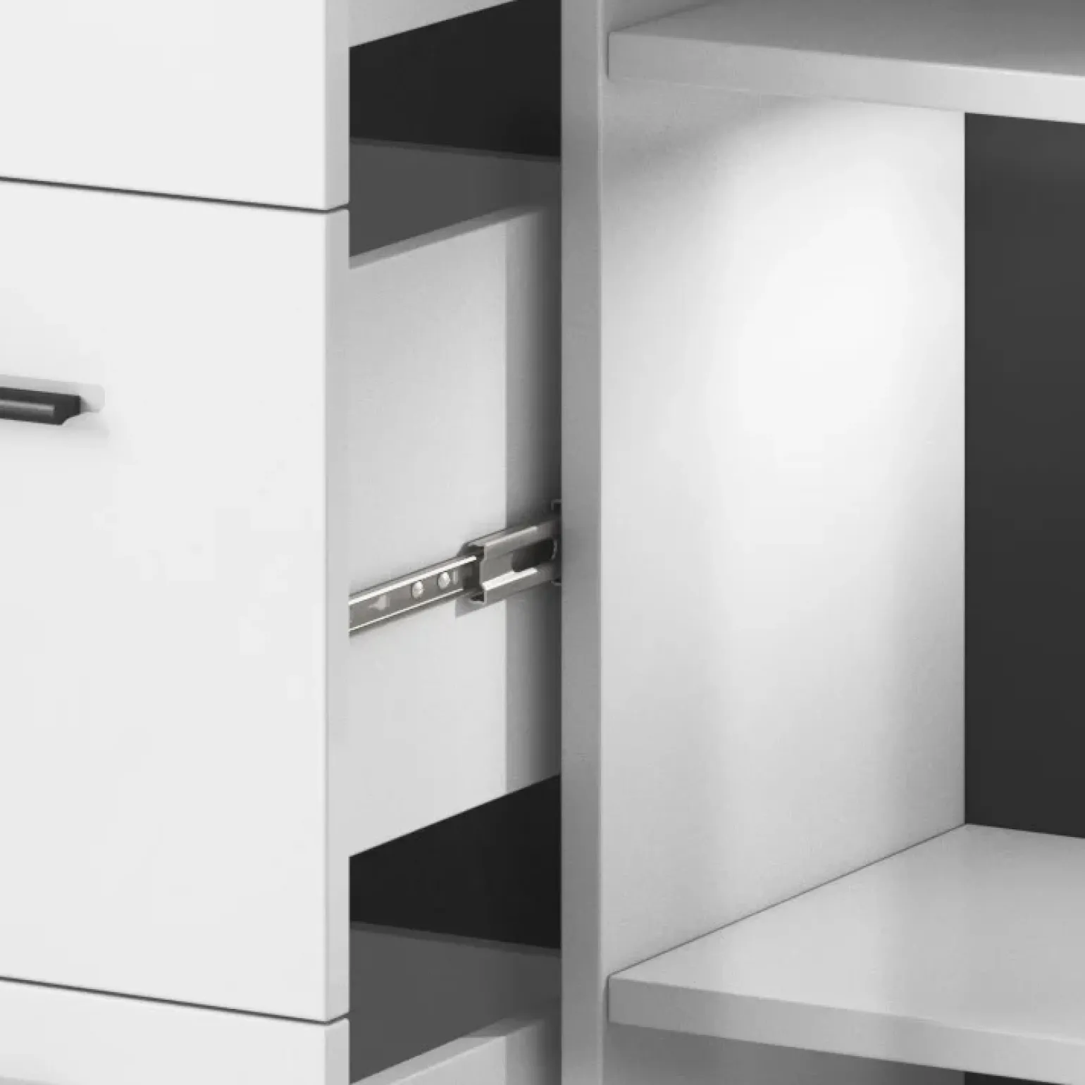 Credenza 180x103h cm 2 ante 3 cassetti con vetrinetta moderna bianco opaco e lucido Maiorca