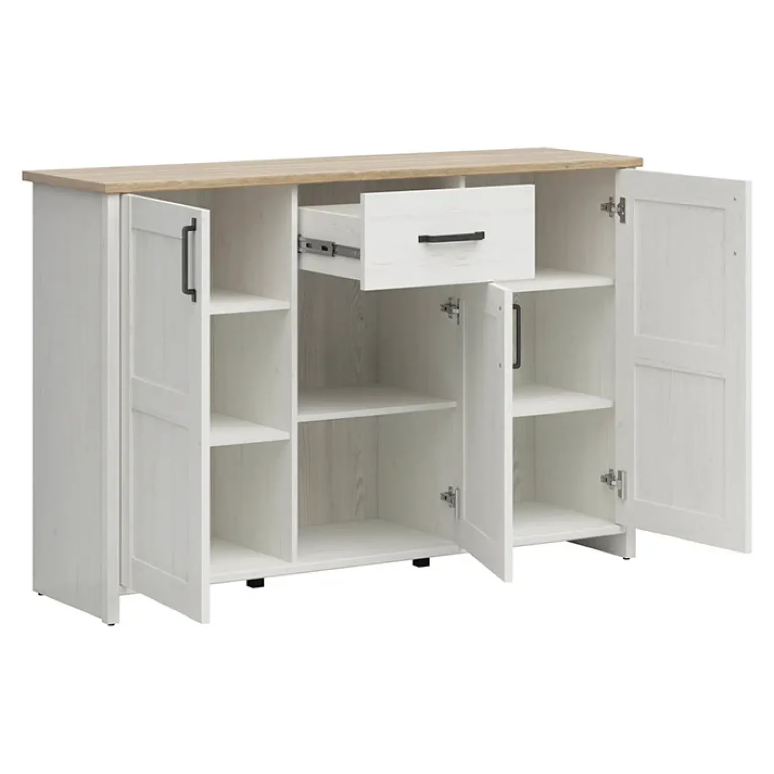Credenza 148x99h cm 3 ante 1 cassetto scandinava bianco frassinato rovere Lars