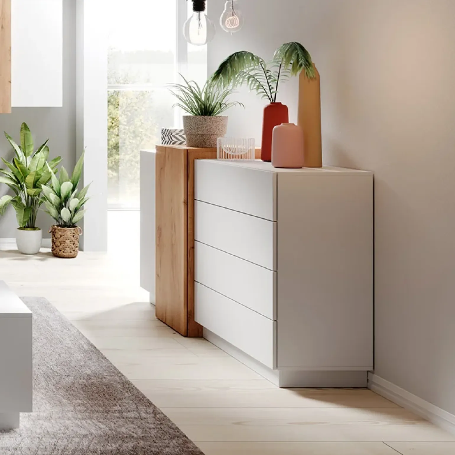 Credenza 160x94h cm 2 ante 4 cassetti moderna quercia bianco opaco James