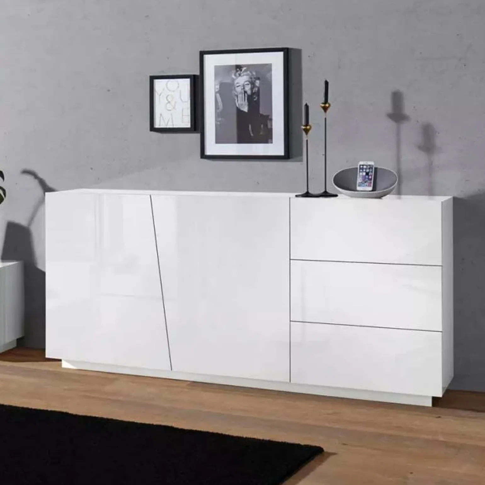 Credenza 180x86h cm 2 ante 3 cassetti bianco lucido Candia Gihome®