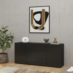 Credenza 140x63h cm 2 ante 3 cassetti moderna soggiorno nero Fusion
