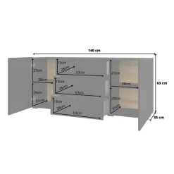 Credenza 140x63h cm 2 ante 3 cassetti moderna soggiorno nero Fusion