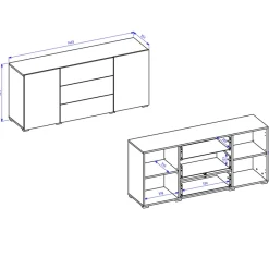 Credenza 140x63h cm 2 ante 3 cassetti moderna soggiorno nero Fusion