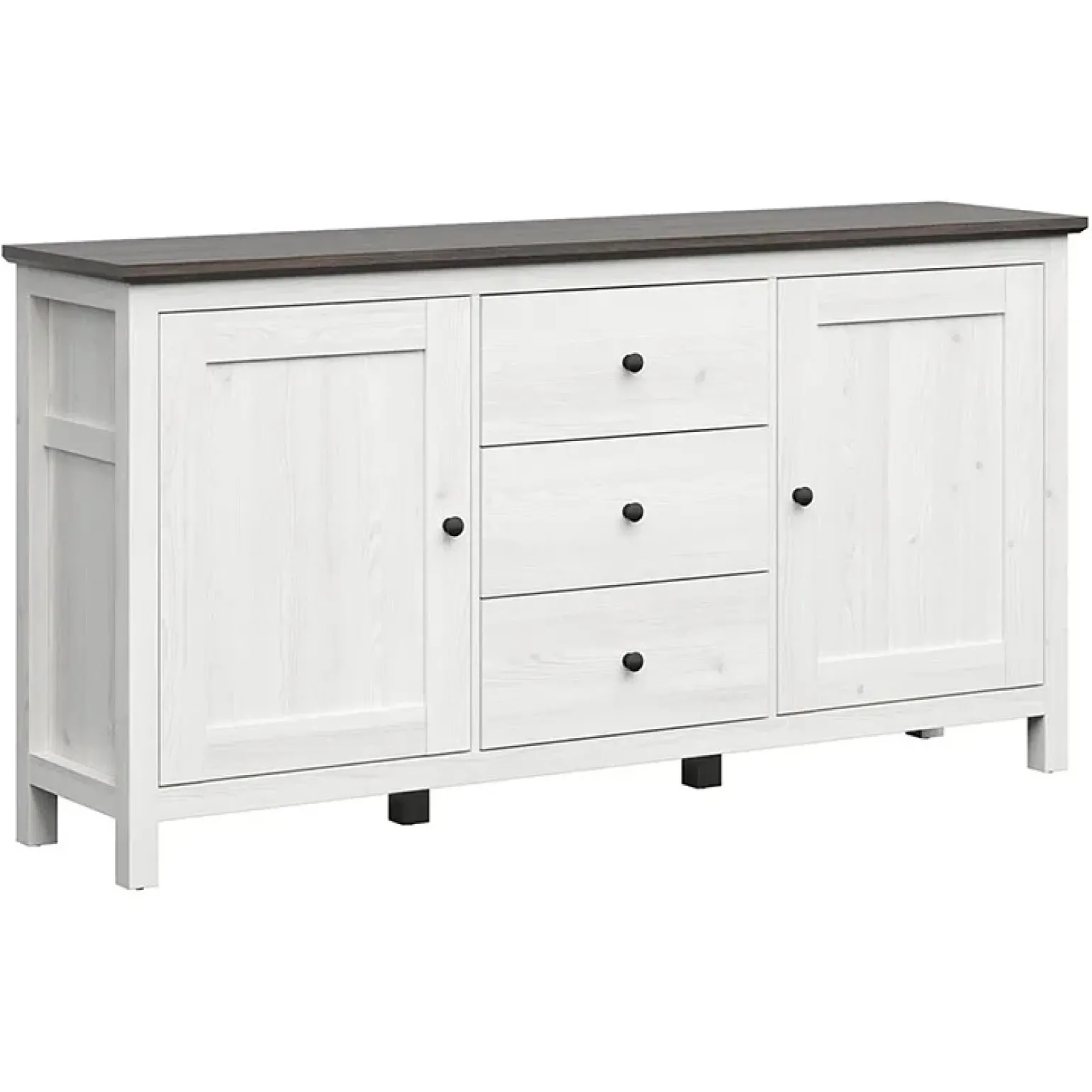 Credenza 186x96h cm 2 ante 3 cassetti arte povera pino bianco frassinato grafite Holga
