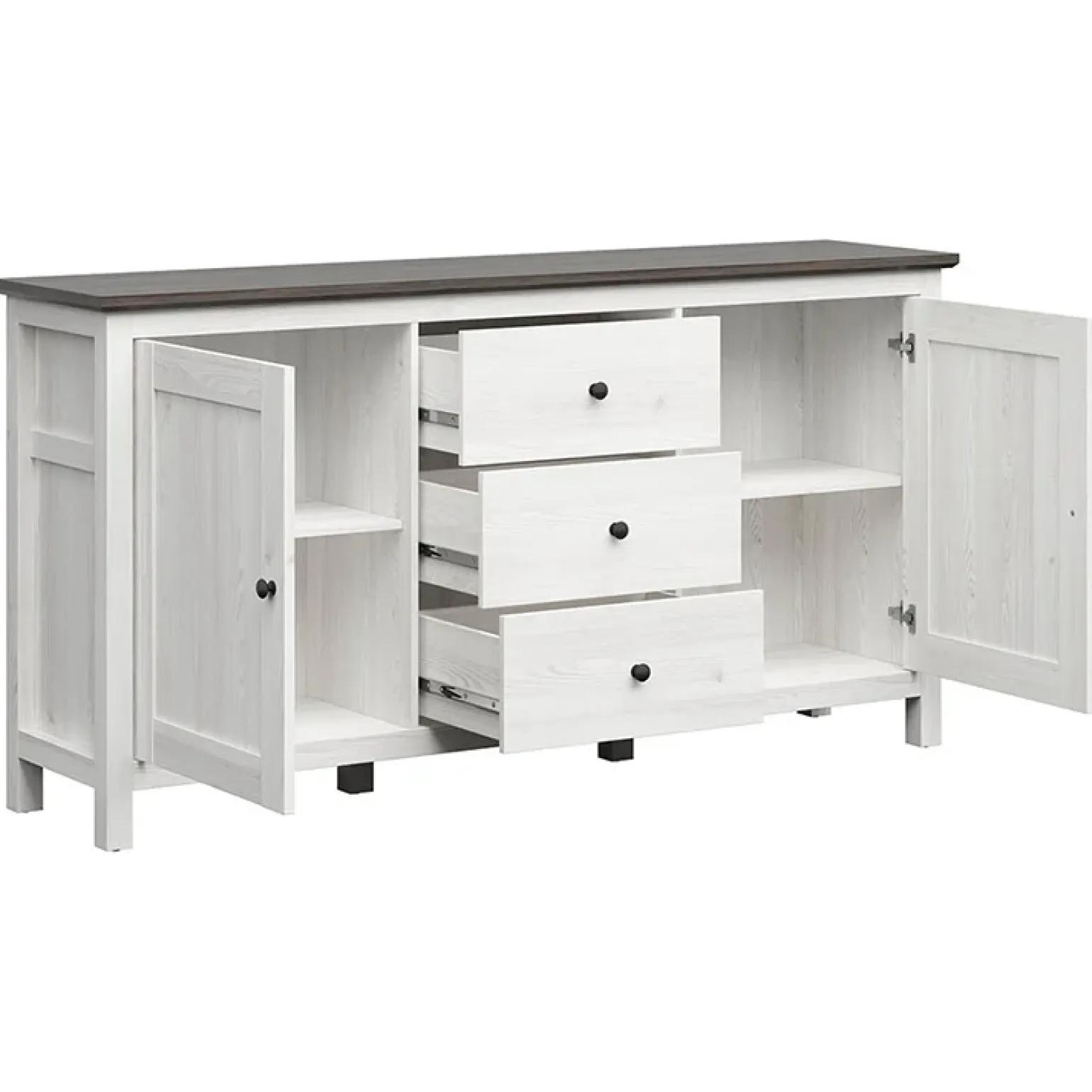 Credenza 186x96h cm 2 ante 3 cassetti arte povera pino bianco frassinato grafite Holga