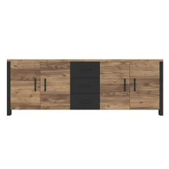 Credenza 220x79h cm 4 ante 3 cassetti moderna quercia nero opaco Nebraska