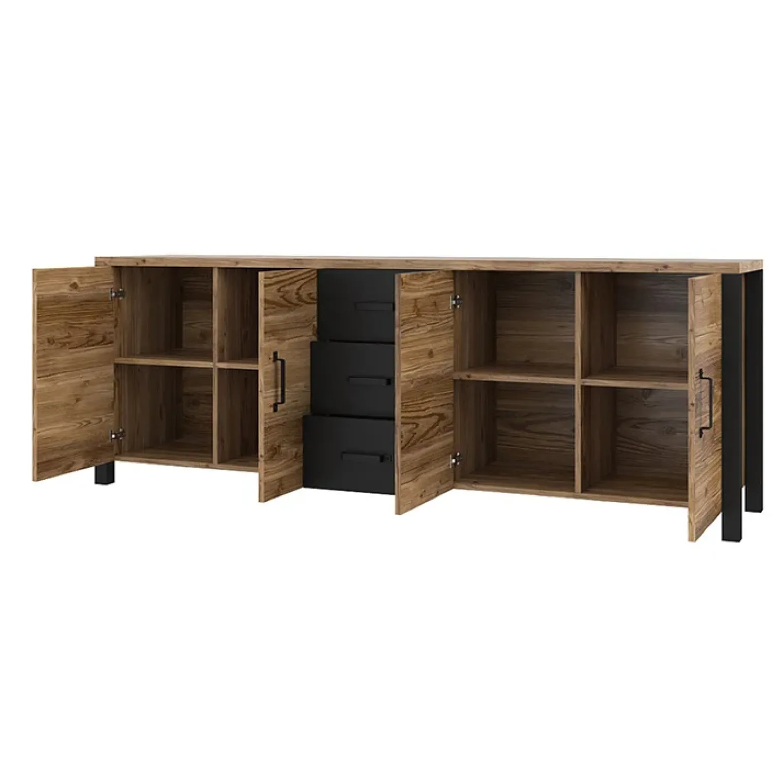 Credenza 220x79h cm 4 ante 3 cassetti moderna quercia nero opaco Nebraska