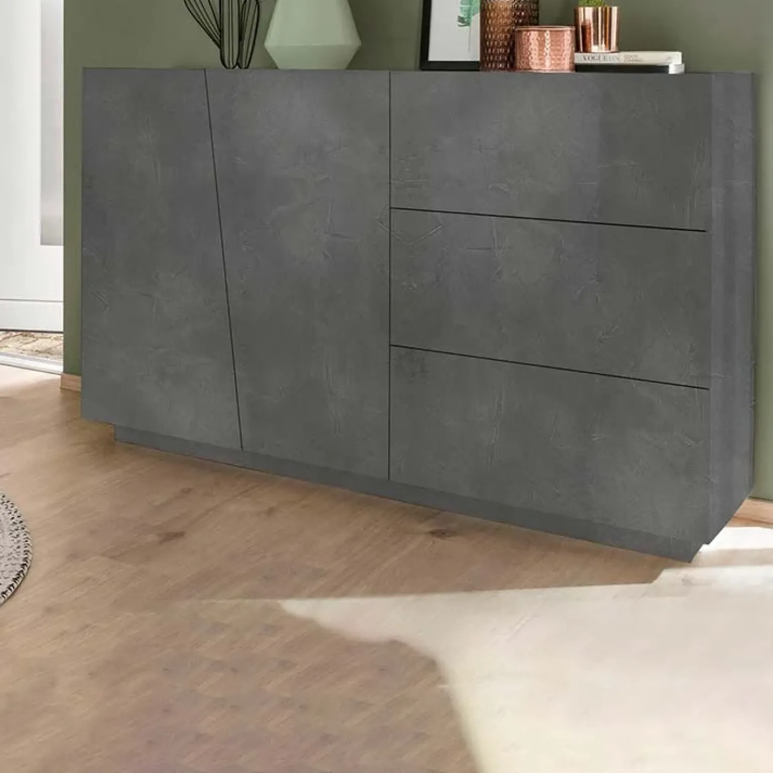 Credenza 140x86h cm 2 ante 3 cassetti grigio ossido Candia 140 Gihome®
