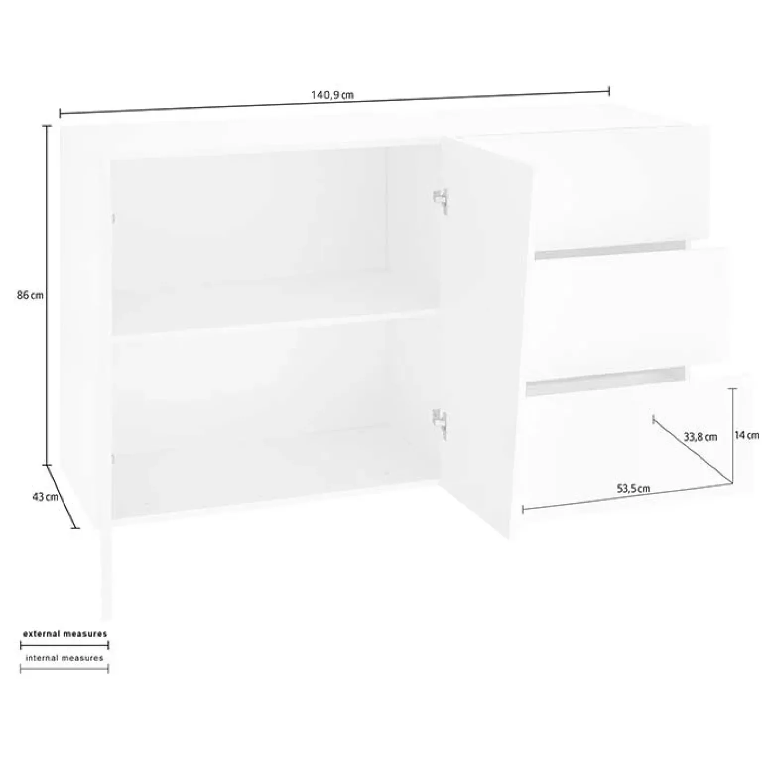 Credenza 140x86h cm 2 ante 3 cassetti grigio ossido Candia 140 Gihome®