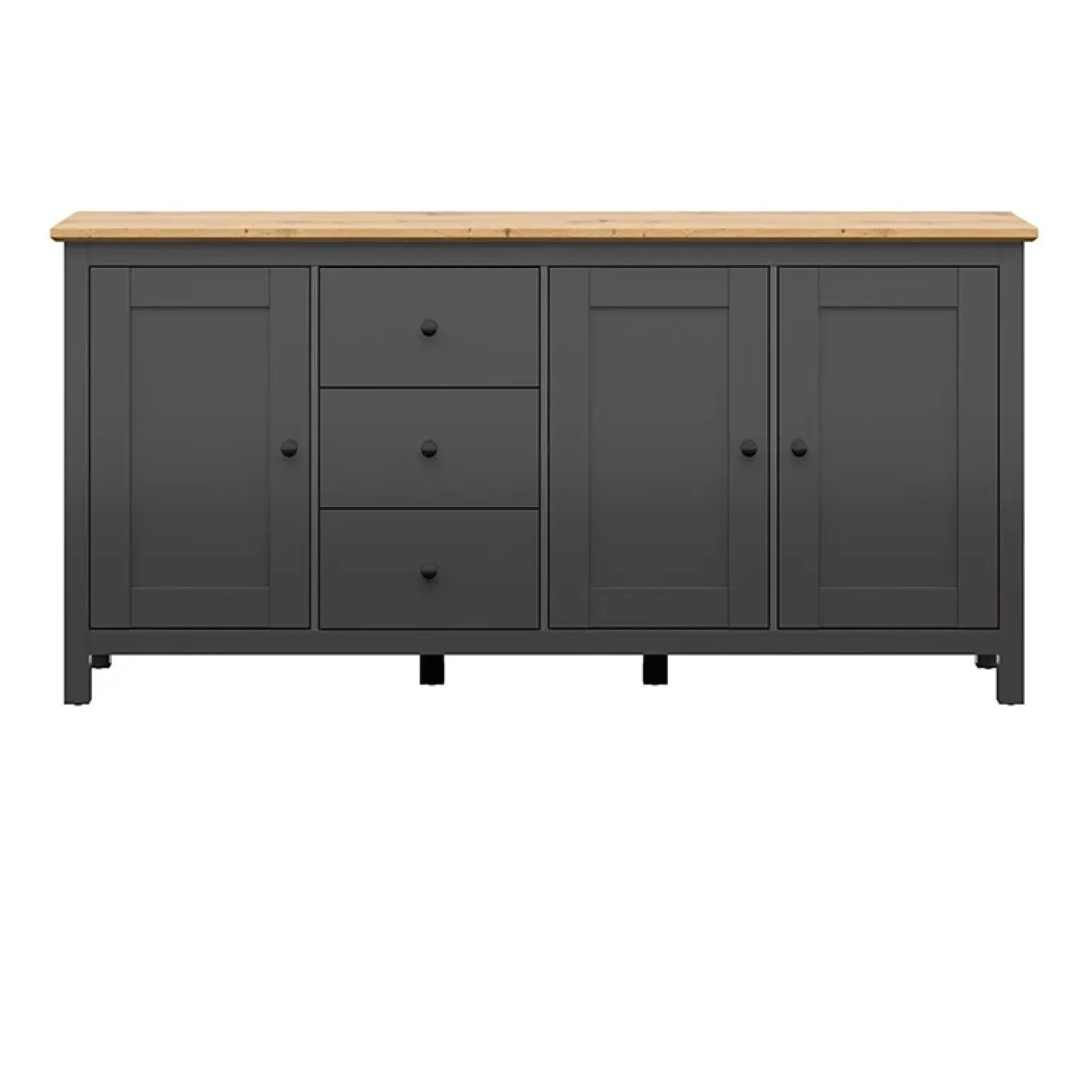 Credenza 199x96h cm 3 ante 3 cassetti nero grafite rovere chiaro Holga