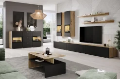 Credenza 132x70h cm 2 ante 3 cassetti rovere chiaro nero Emotion Gihome®