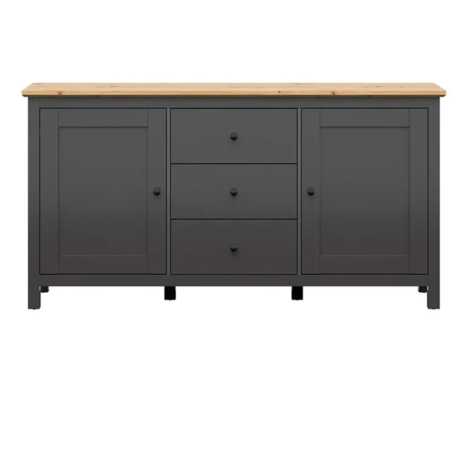 Credenza 186x96h cm 2 ante 3 cassetti nero grafite rovere chiaro Holga