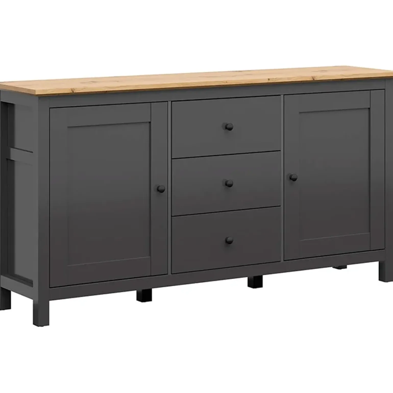 Credenza 186x96h cm 2 ante 3 cassetti nero grafite rovere chiaro Holga