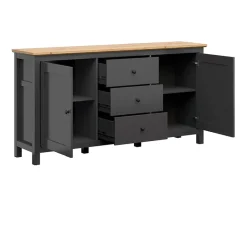 Credenza 186x96h cm 2 ante 3 cassetti nero grafite rovere chiaro Holga