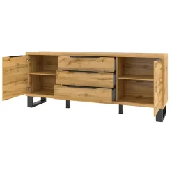 Credenza 201x83h cm 2 ante 3 cassetti moderna quercia metallo nero Petra