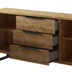 Credenza 201x83h cm 2 ante 3 cassetti moderna quercia metallo nero Petra