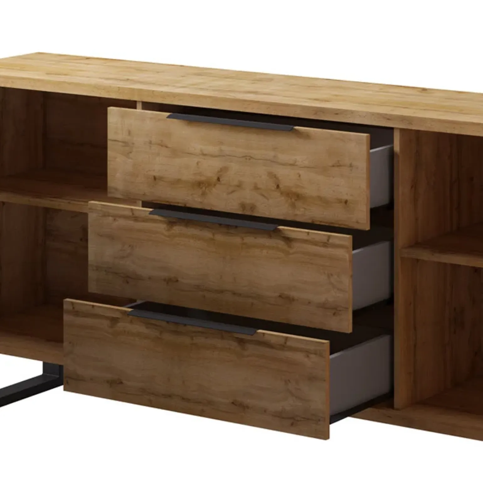 Credenza 201x83h cm 2 ante 3 cassetti moderna quercia metallo nero Petra