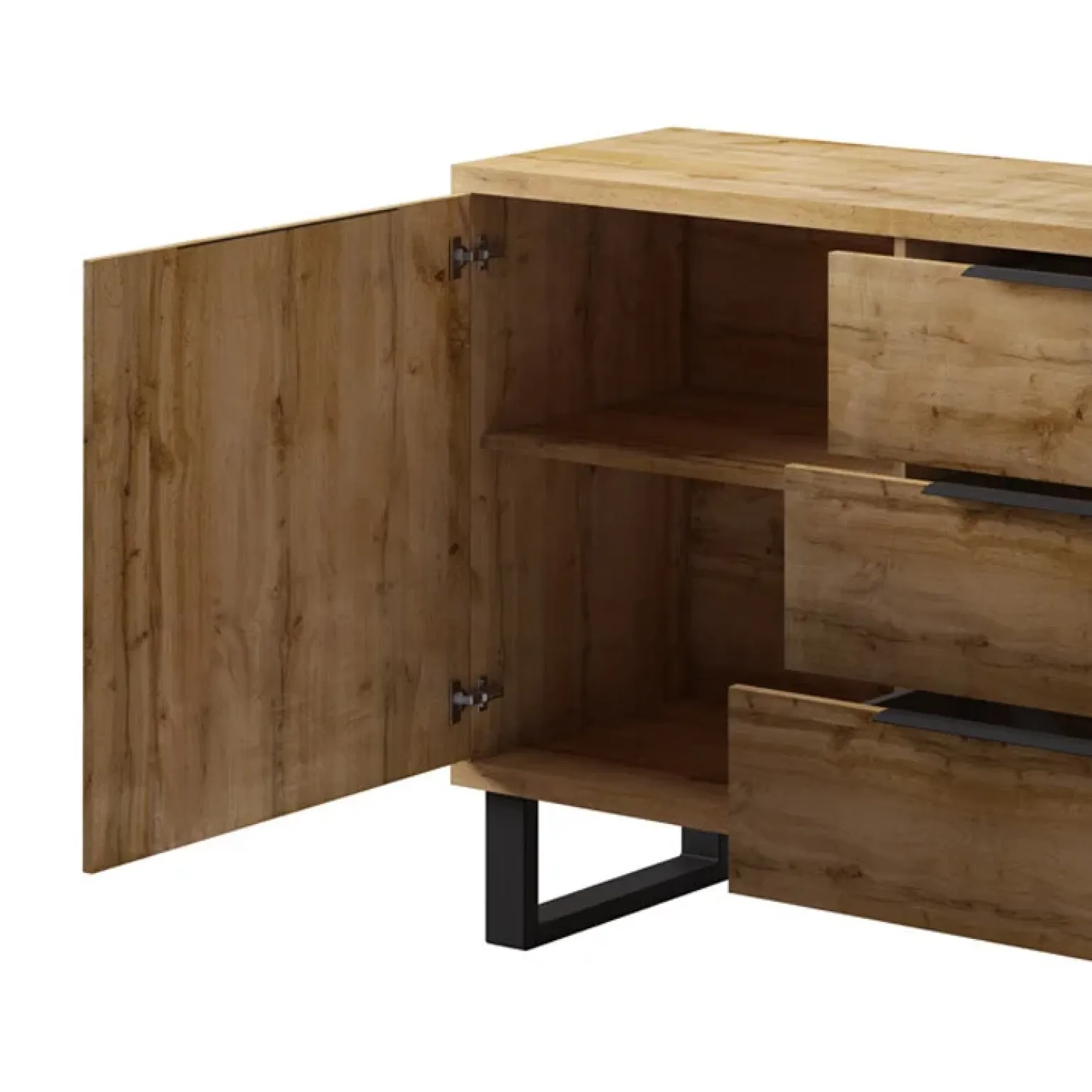 Credenza 201x83h cm 2 ante 3 cassetti moderna quercia metallo nero Petra