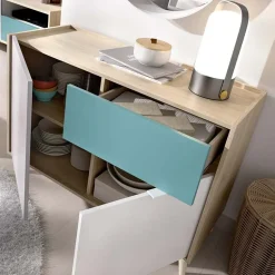 Credenza 105x75h cm 2 ante 1 cassetto rovere grigio bianco petrolio Dominic
