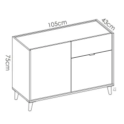 Credenza 105x75h cm 2 ante 1 cassetto rovere grigio bianco petrolio Dominic