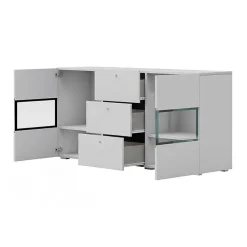 Credenza 132x70h cm 2 ante 3 cassetti moderna bianco lucido nero Emotion Gihome®