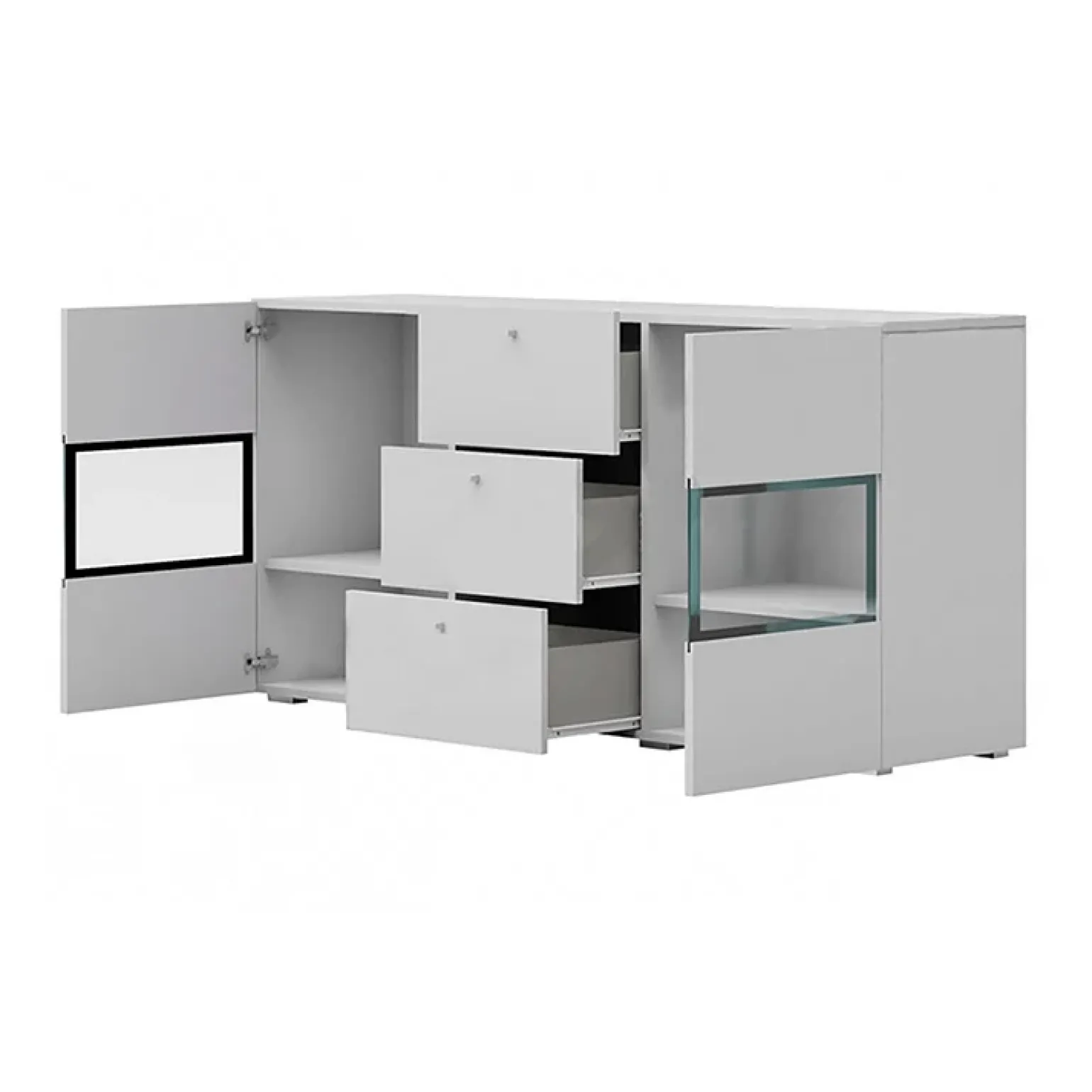 Credenza 132x70h cm 2 ante 3 cassetti moderna bianco lucido nero Emotion Gihome®