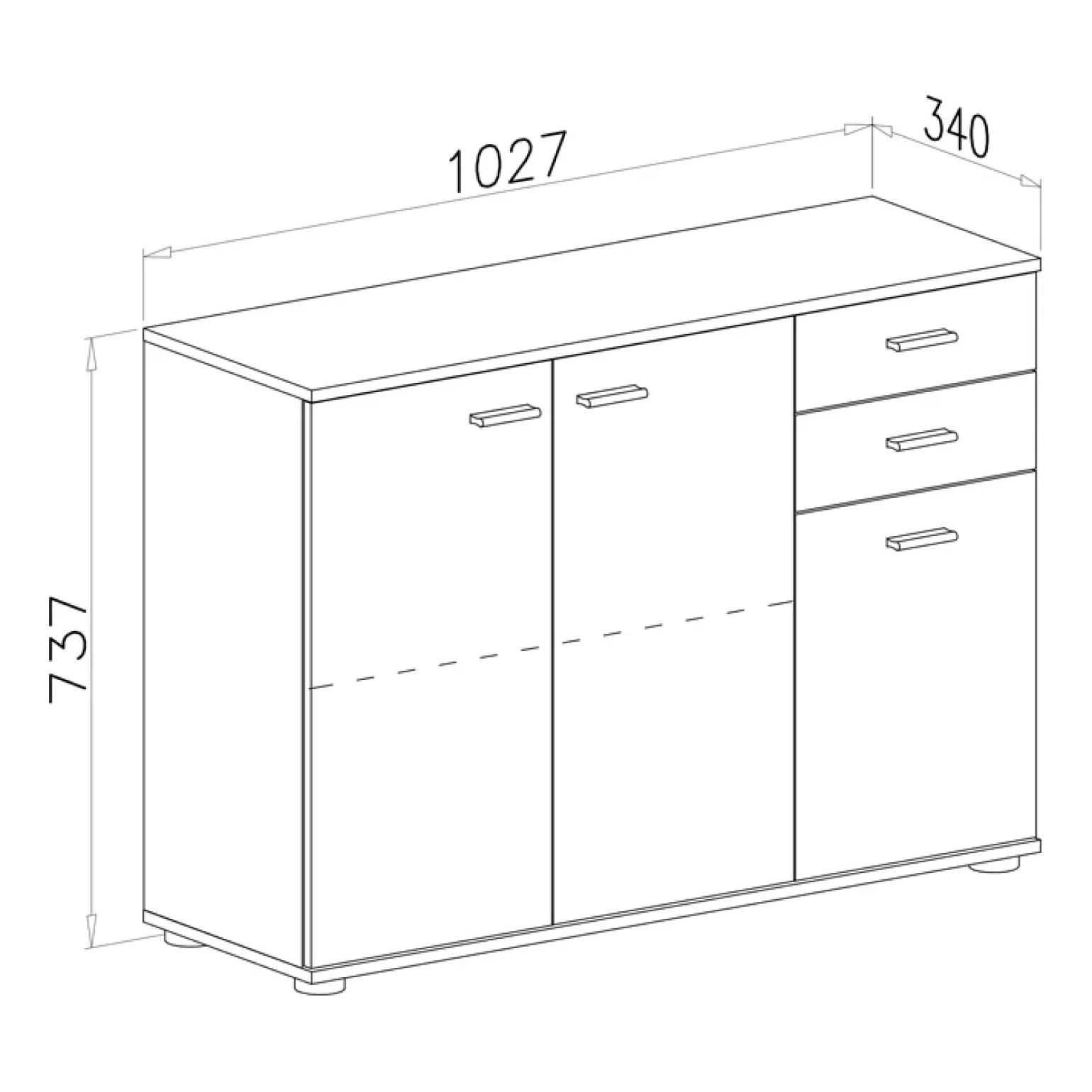 Credenza 103x74h cm 3 ante 2 cassetti moderna rovere bianco Ajed