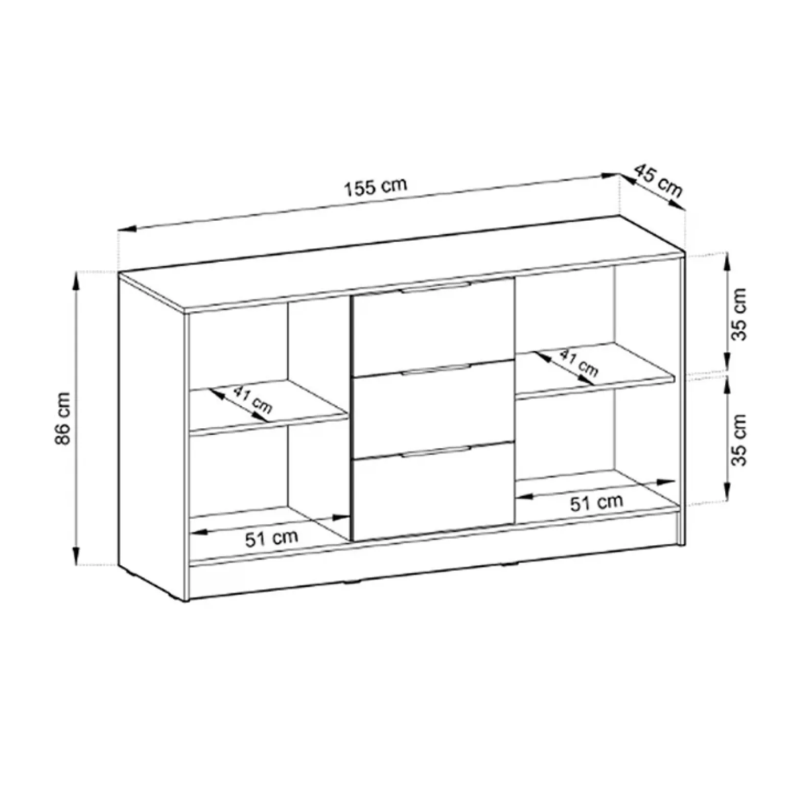 Credenza 155x86h cm 2 ante 3 cassetti soggiorno quercia nero Miller