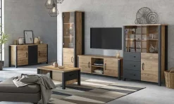 Credenza 147x79h cm 2 ante 3 cassetti moderna quercia nero opaco Nebraska
