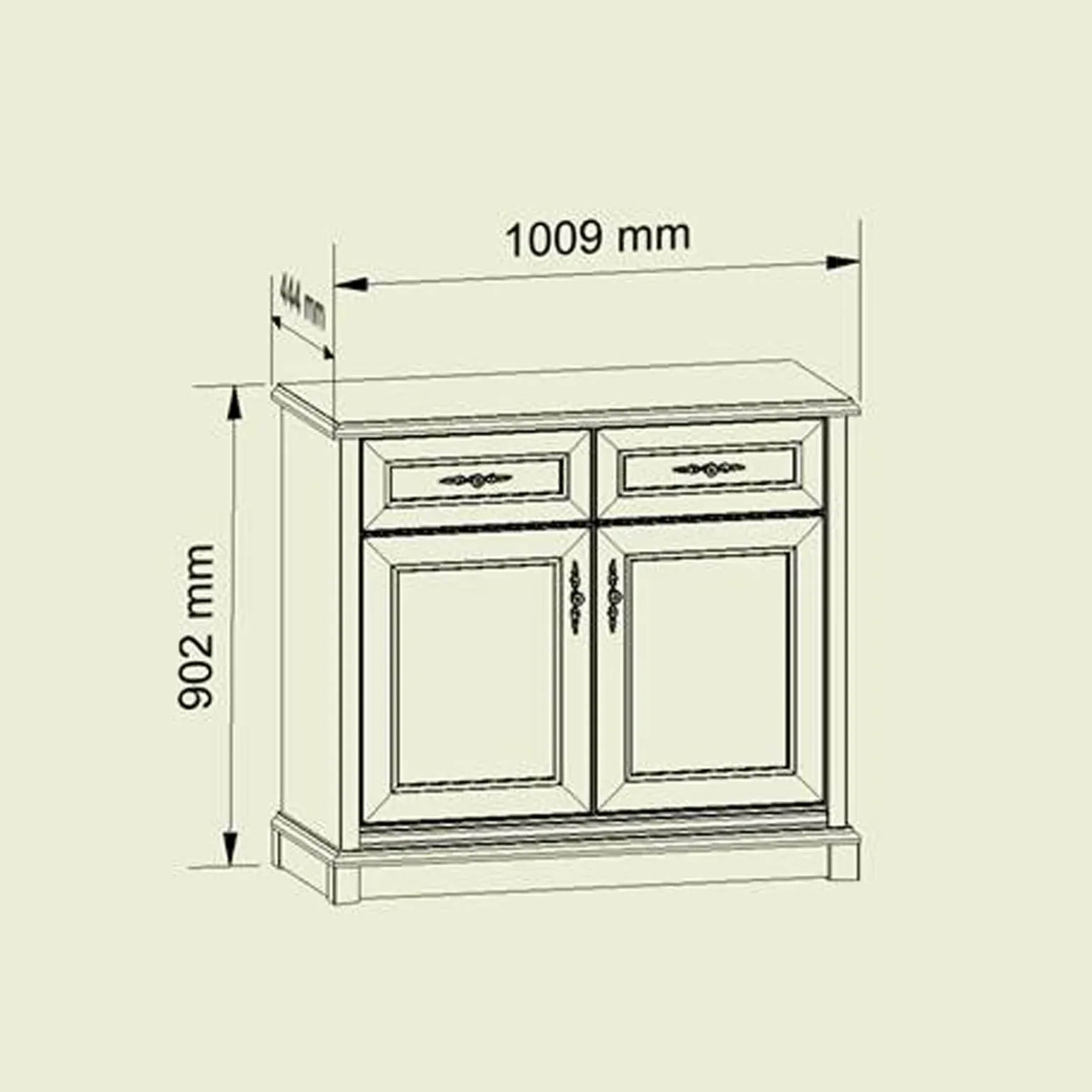 Credenza 101x90h cm 2 ante 2 cassetti arte povera noce Toscana