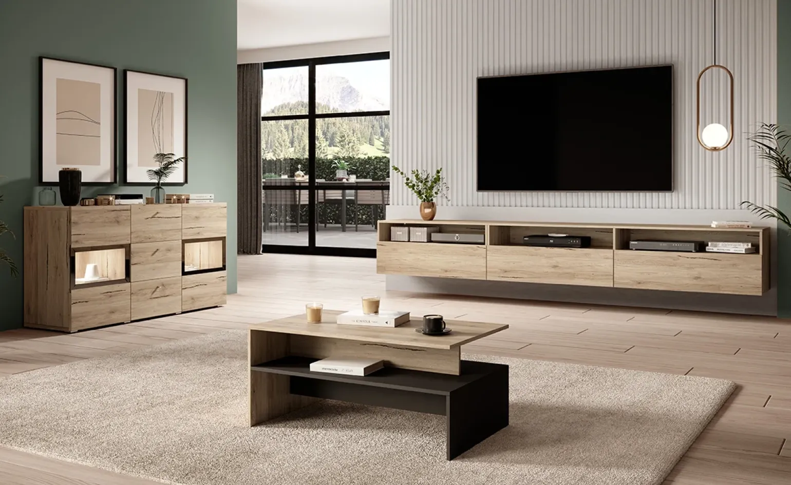 Credenza 132x70h cm 2 ante 3 cassetti moderna rovere nero Emotion Gihome®