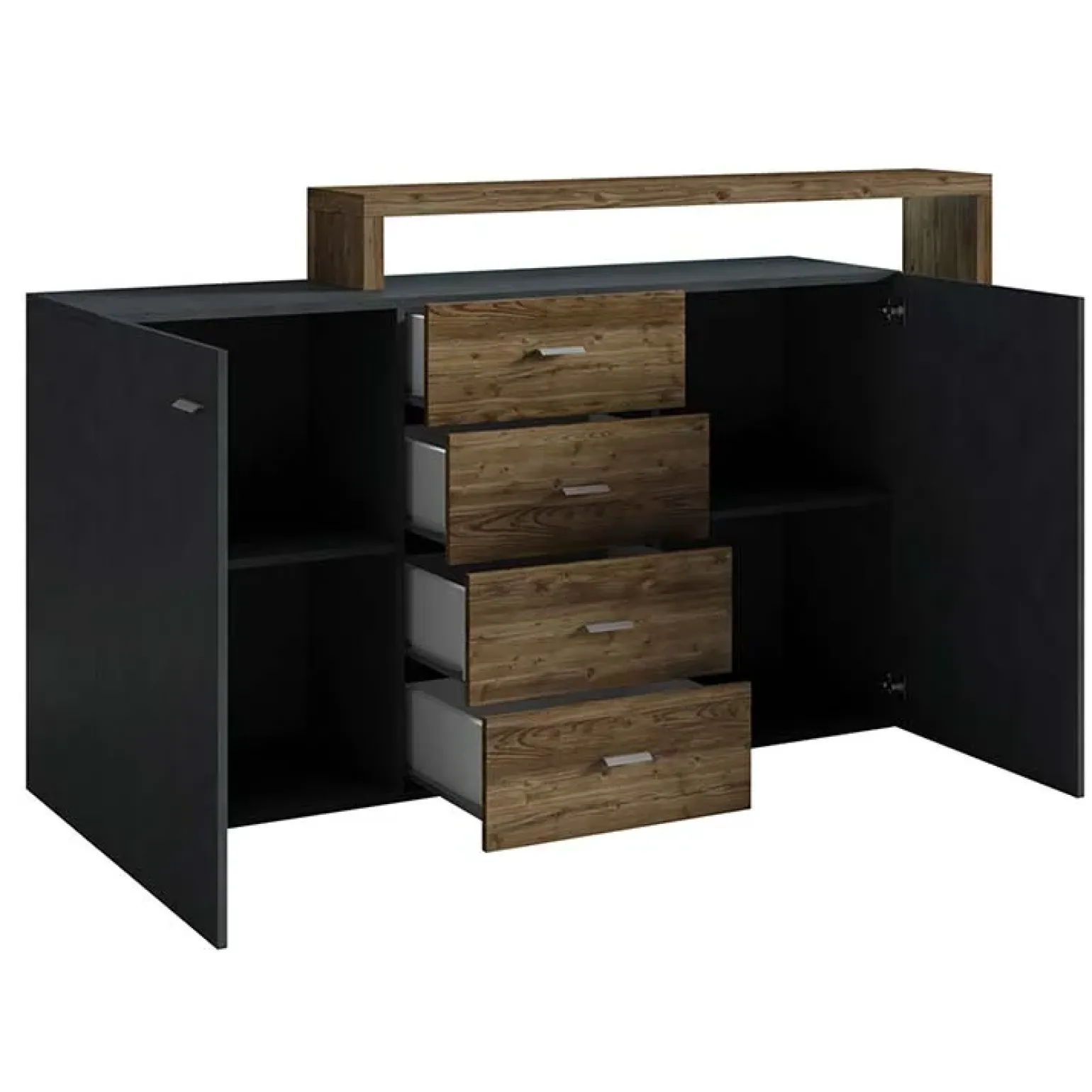 Credenza 180x97h cm 2 ante 4 cassetti moderna antracite spatolato noce Megan Gihome®