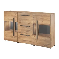 Credenza 180x103h cm 2 ante 3 cassetti con vetrinetta moderna rovere nero Maiorca