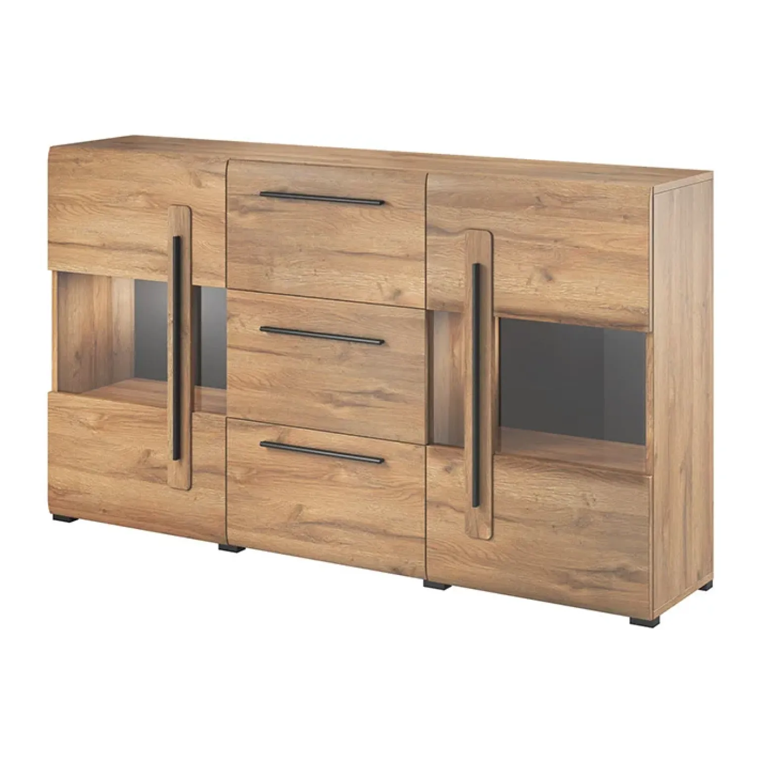 Credenza 180x103h cm 2 ante 3 cassetti con vetrinetta moderna rovere nero Maiorca