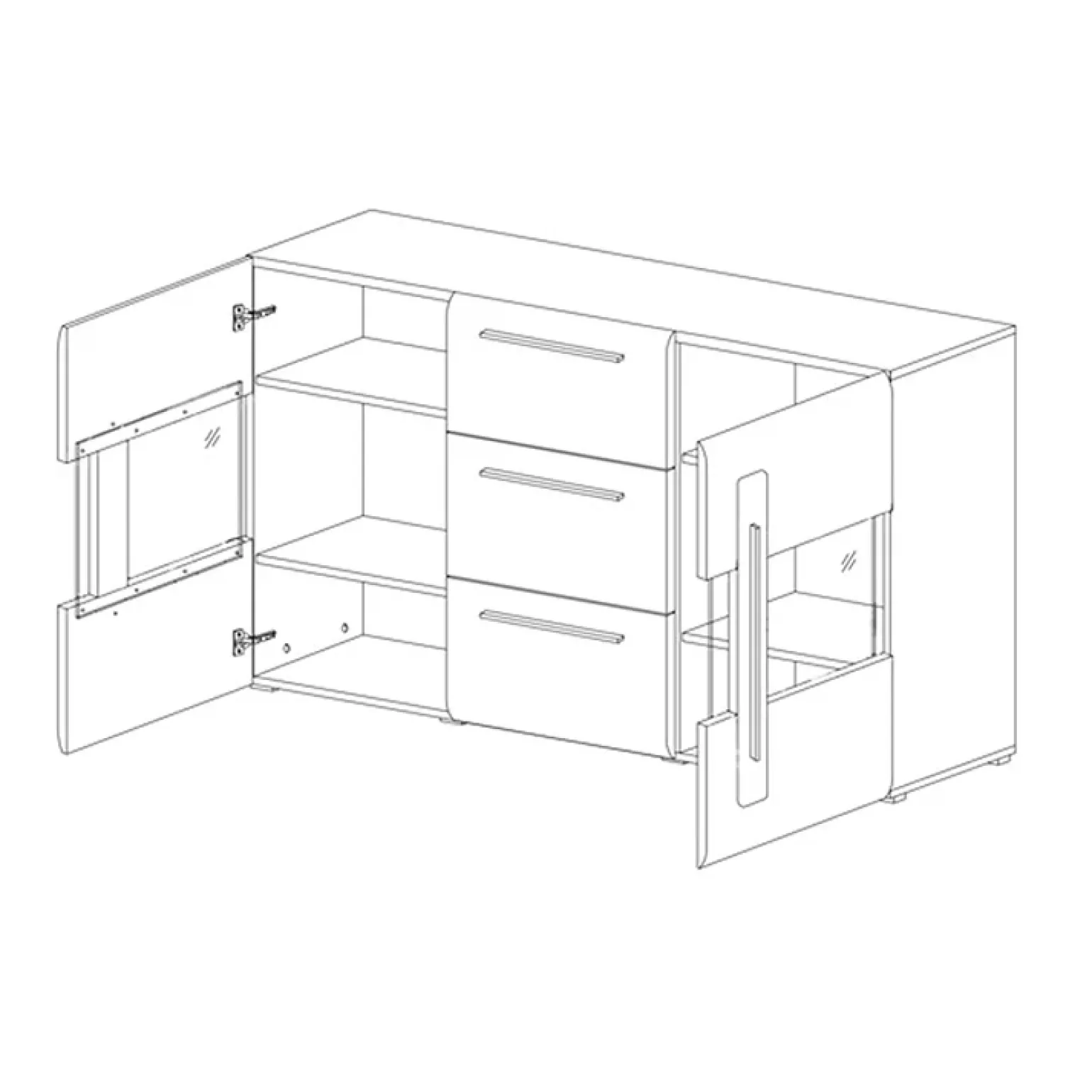 Credenza 180x103h cm 2 ante 3 cassetti con vetrinetta moderna rovere nero Maiorca
