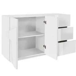 Credenza 143x86h cm 2 ante 3 cassetti moderna bianco lucido Zenzero Gihome®
