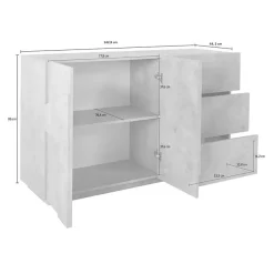 Credenza 143x86h cm 2 ante 3 cassetti moderna bianco lucido Zenzero Gihome®