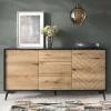 Credenza 154x77h cm 2 ante 3 cassetti moderna quercia nero Becca